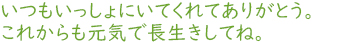いつもいっしょにいてくれてありがとう。これからも元気で長生きしてね。